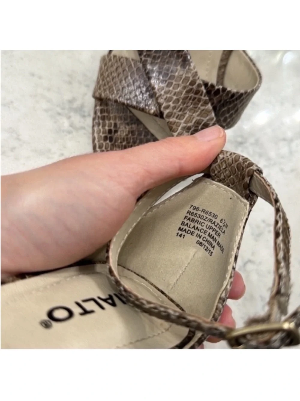 Rialto Snake Print Faux Leather Heels/Sandals Sz 6.5 Brown Beige Ankle Strap